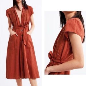 faux linen vneck dress